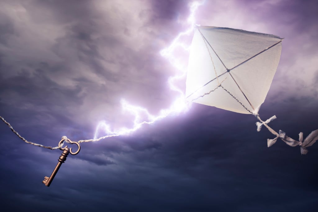 Kite getting struck by a bolt of lightning